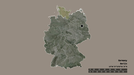 Location of Schleswig-Holstein, state of Germany,. Satellite