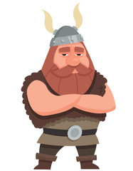 Viking with her arms crossed. Male character in cartoon style.