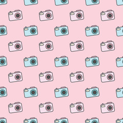 cute seamless repeat pattern design with camera elements, vector pattern for photographers