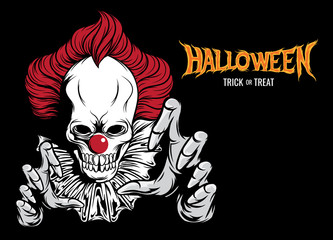 Halloween seamless pattern with scary clown skulls faces