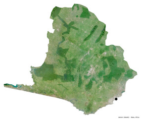 Western, region of Ghana, on white. Satellite