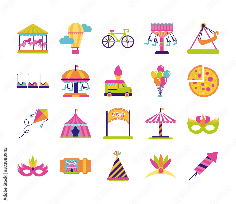 Poster bundle of fair entertainment set icons