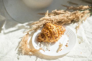 Kitchen interior ideas. Eco friendly kitchen, zero waste home concept.  Eco-friendly breakfast with copybook for plans and ideas