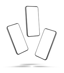 Floating smartphone mockup template with blank screens – vector set on white background