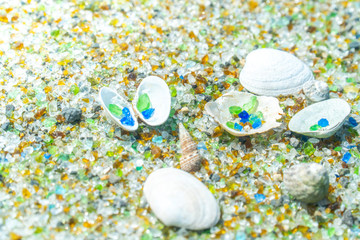 長崎県大村市　森園公園の硝子の砂浜　シーグラスビーチ　シーグラス