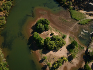 Aerial view of an island in the middle of a river. Guadiana River Portugal