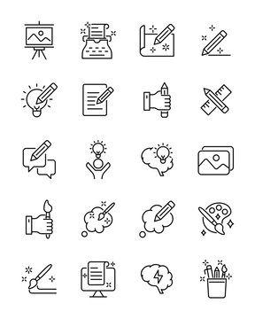 set of creative thin line icons, idae, thinking, education