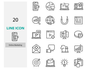 set online marketing line icons, ads, online, advertise