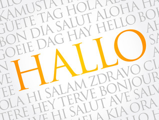 Hallo (Hello Greeting in German) word cloud in different languages of the world
