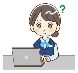 女性、銀行員、パソコン、質問