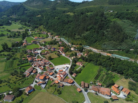Bue&ntilde;o, beautiful village in Oviedo, Asturias.Spain. Aerial Drone photo