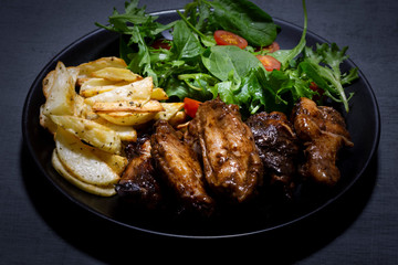 Honey Soy Chicken Wing Nibbles with Salad and Potato Chips