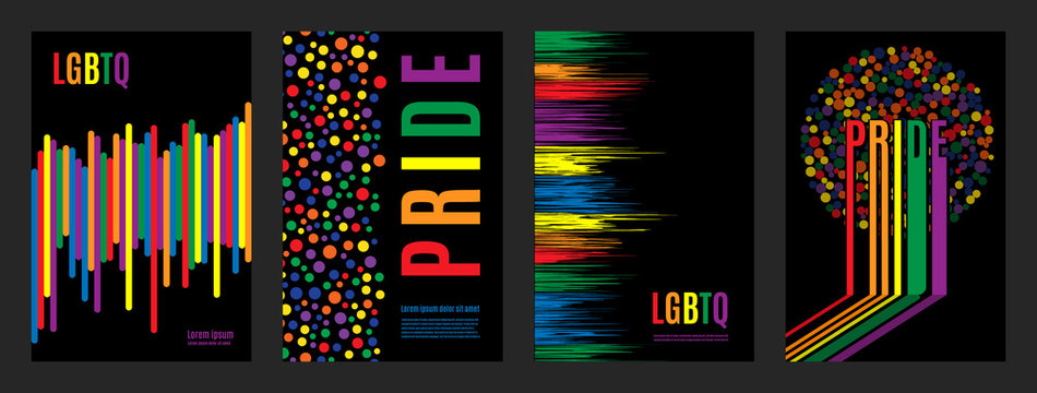 Lgbtq Rainbow Flag Freedom Community, Pride Pattern On Black Background, Colorful Cover Illustration.