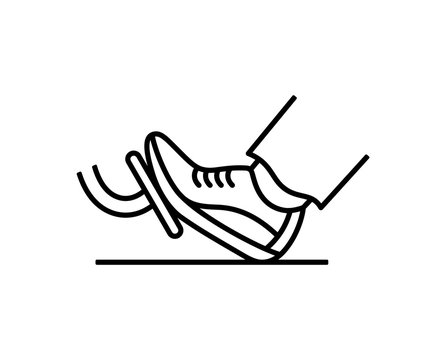 Foot on gas pedal, vector linear icon.