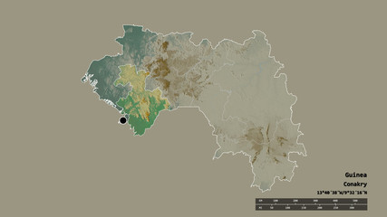 Location of Kindia, region of Guinea,. Relief