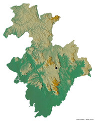 Kindia, region of Guinea, on white. Relief