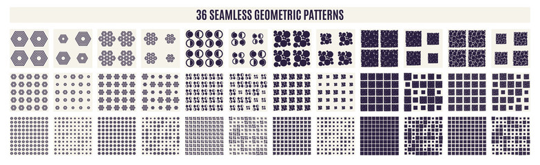 Fototapeta premium Set of monochrome geometric seamless patterns. Vector backgrounds.