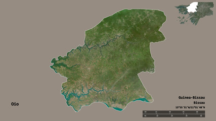 Oio, region of Guinea-Bissau, zoomed. Satellite