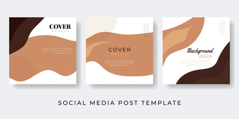 Brown social media post with modern exotic abstract illustration pattern. Fashionable template for design.