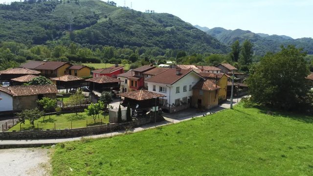 Bueño, beautiful village with horreos. Oviedo, Asturias.Spain. Aerial Drone Footage