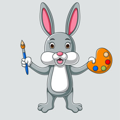 Cartoon illustration of a rabbit holding a painting tool
