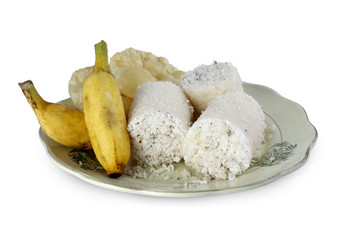 traditional Kerala breakfast food.banana.puttu pappadam