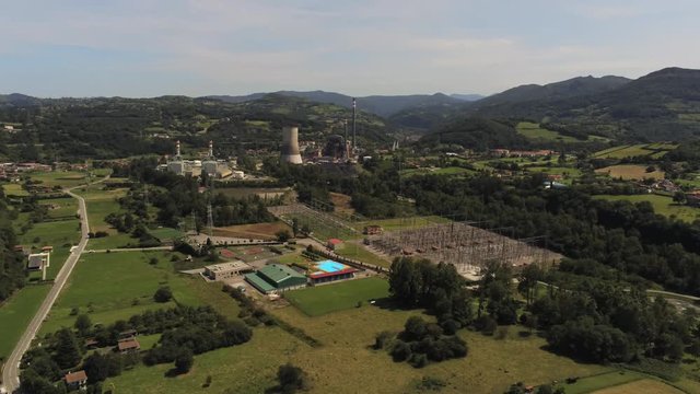Industrial factory in Bueño. Oviedo,Asturias,Spain. Aerial Drone Footage