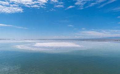 nature landscape view of Emerald Salt Lake in Qinghai China