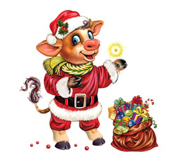bull in santa claus costume
