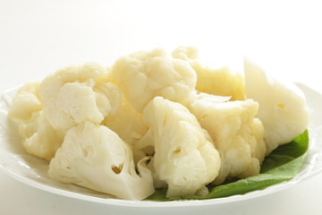 boiled cauliflower on white dish  for diet food 