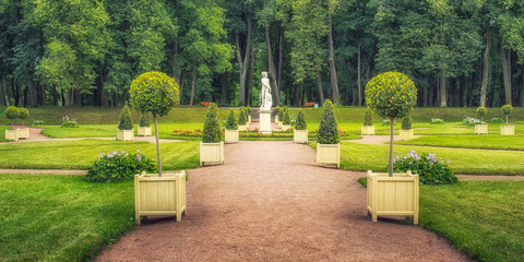 Path and lawns in a well-kept city park, Gatchina, Russia
