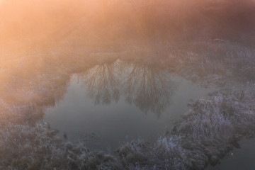 Tyniec abbey in morning fog in sunrise time. Cracow, Malopolska, Poland 