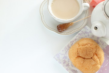 Japanese style confectionery, puff cream on dish for gourmet dessert