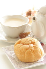 Japanese style confectionery, puff cream on dish for gourmet dessert