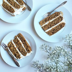 Three slices of carrot cake