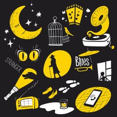 Night City Romantic Vector Silhouettes Set