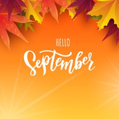 September text. Lettering typography. Vector illustration as poster, postcard, greeting card, invitation template. Concept September advertising