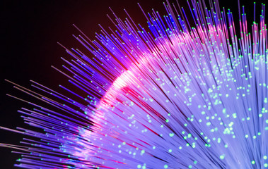 optical fibres dinamic flying from deep on technology background