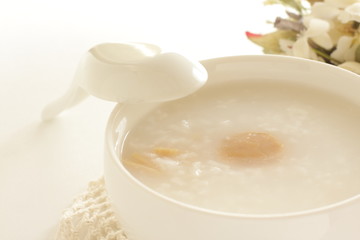 Chinese food, dried scallop in rice porridge for healthy gourmet congee