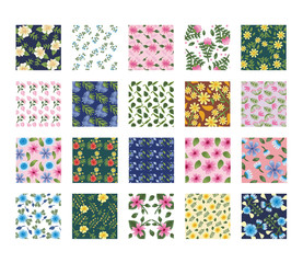 Fototapeta na wymiar bundle of twenty Flowers patterns backgrounds