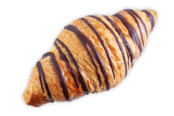Croissant with chocolate glaze on a white isolated background