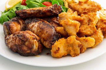 Honey Soy Chicken Wing Nibbles with Salad and Potato Chips
