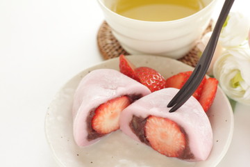 Japanese confectionery, strawberry and red bean paste Daifuku