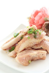 Korean barbecue food ingredient, pork neck and salt spring onion marinated