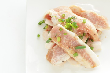 Korean barbecue food ingredient, pork neck and salt spring onion marinated