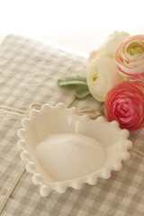 beige cotton cloth and soda cleaning powder for laundry with flower 