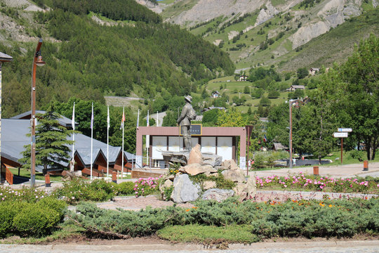 AURO, FRANCE - Jul 04, 2020: Mountain symbols in Auron, sky village in Alps