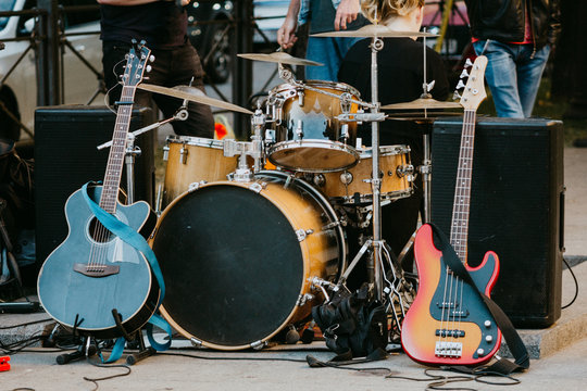 street rock musicians instrument equipment band  drum guitar  string  urban