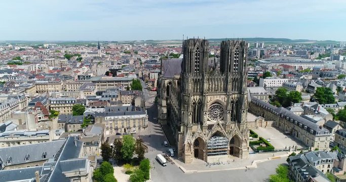 France, Marne, Reims, Aerial view of Notre-Dame de Reims cathedral, listed as World Heritage by UNESCO