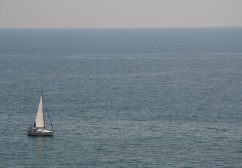 Fototapeta premium Yacht is traveling at calm Mediterranean Sea Turkey